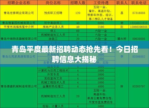 青島平度最新招聘動態(tài)搶先看！今日招聘信息大揭秘