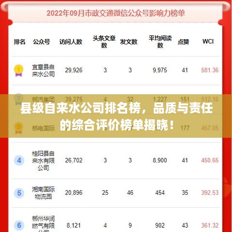 縣級(jí)自來(lái)水公司排名榜，品質(zhì)與責(zé)任的綜合評(píng)價(jià)榜單揭曉！